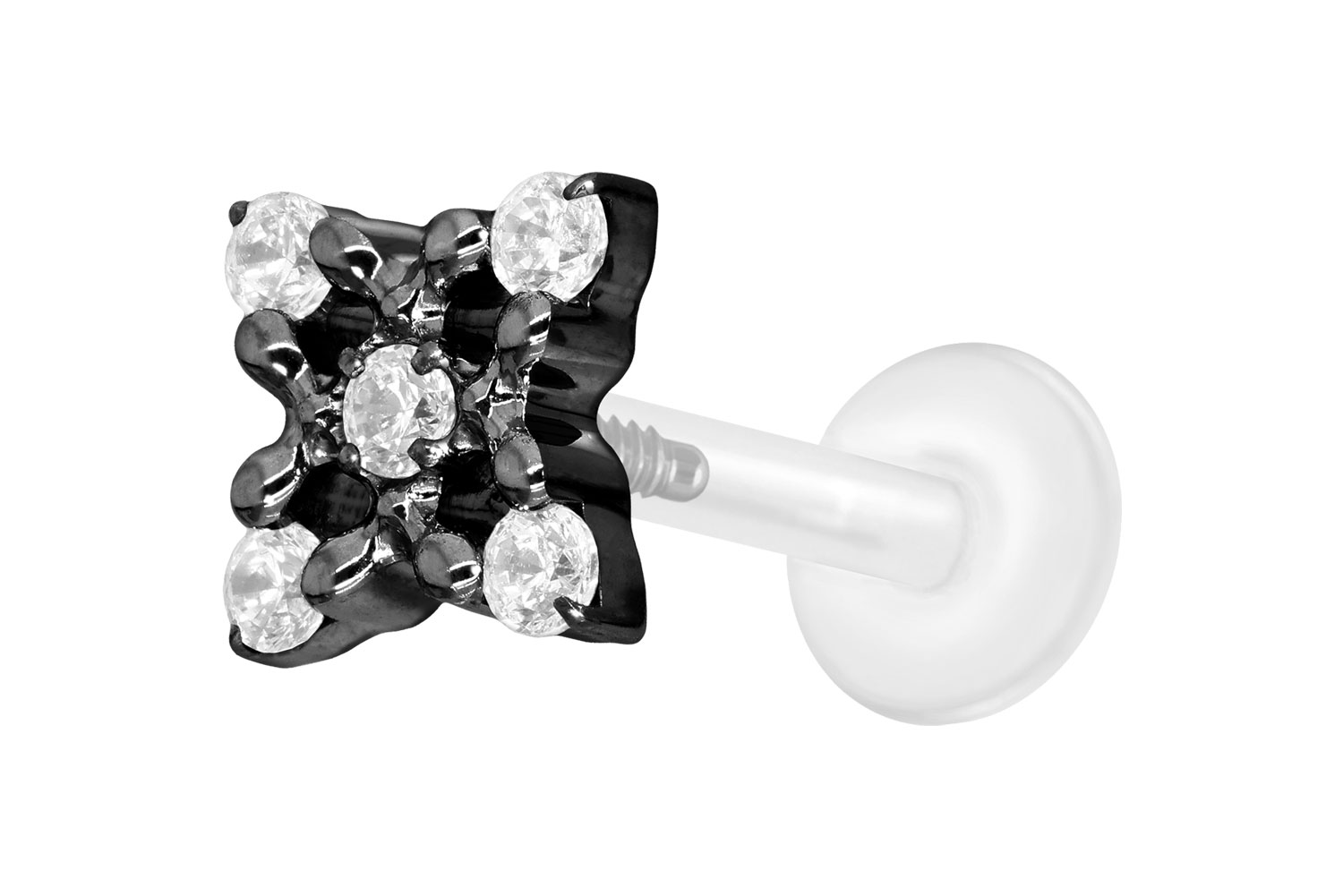 PTFE Labret Piercing mit Innengewinde + Titan-Aufsatz KRISTALLBLUME